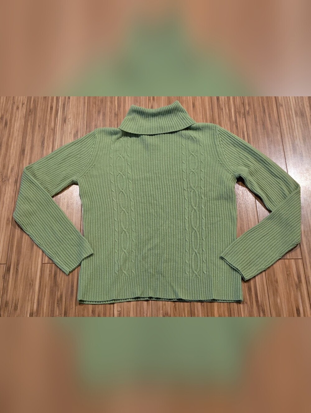 Requirements Green Cable-Knit Turtleneck Sweater